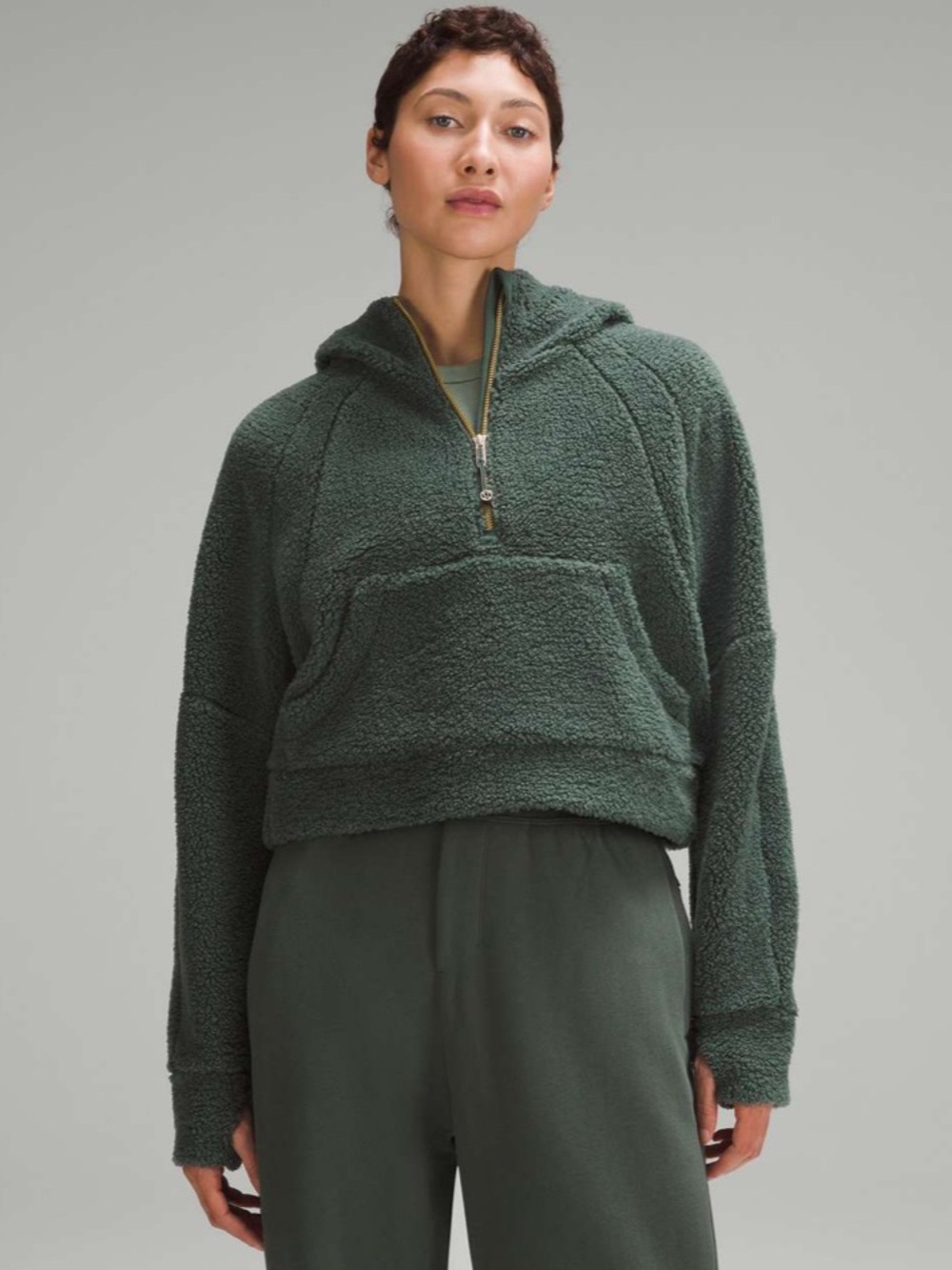 Rare Lululemon Scuba Oversized Half-Zip Fleece Hoodie Dark Forest Gold Logo M/L